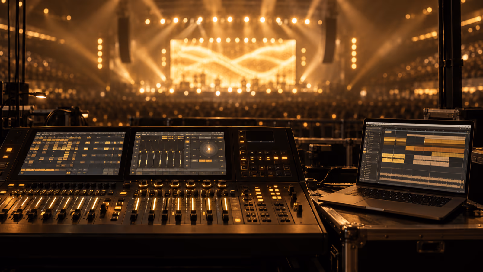 Mesa de control de luces y secuencias frente al escenario